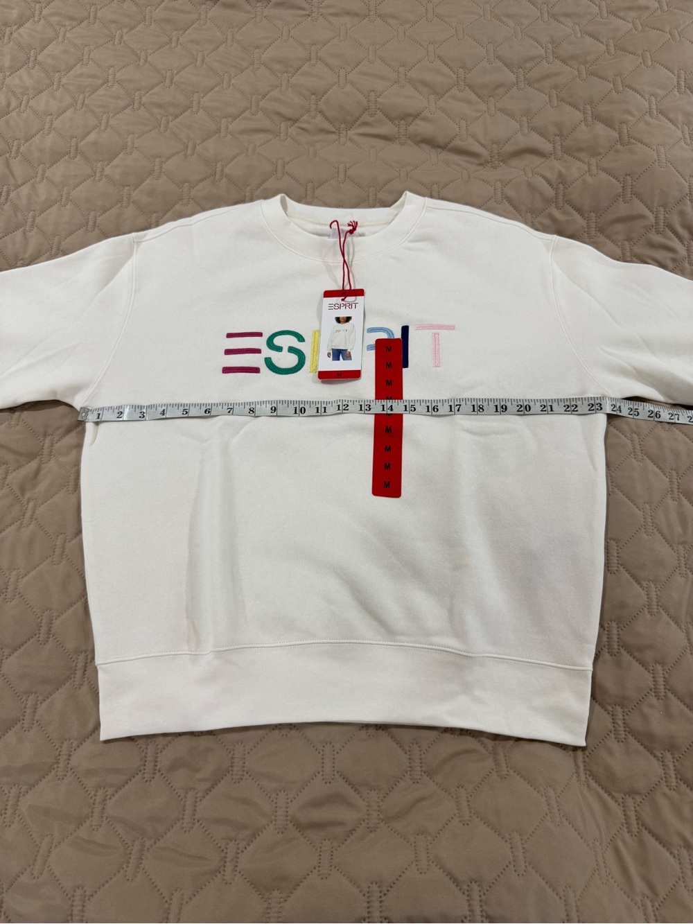 Esprit Cream Crewneck Sweatshirt with Multicolor Embroidered Logo - Picture 3 of 6